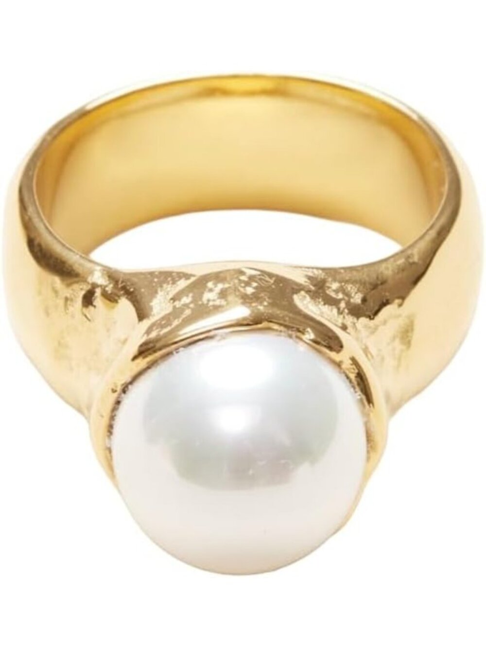 Vintage Pearl Signet Ring - 18K Gold Plated, Minimalist Stacking Ring for Women